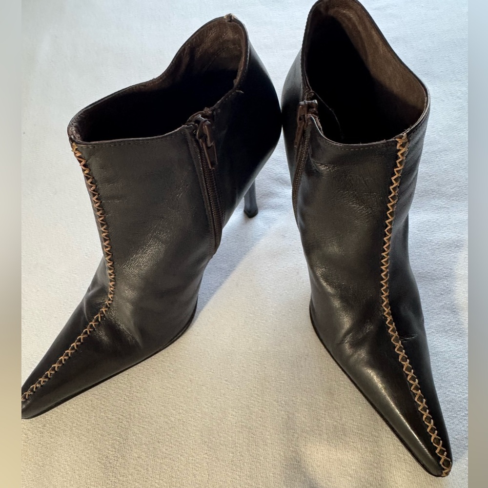 Paloma Barcelo Black Pointed Toe Fine Soft Leather Stiletto Heel Ankle Boots